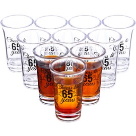 Sliner 48 Pack Birthday Shot Glasses Bulk 1.4oz Cheers to 30/40/50/60/70/80 Years Shot Glass Unbreakable Thick Base Mini Clear Plastic Wine Glass Anniversary Favors for Guests(Black,65 Years)