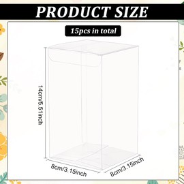 BENECREAT 15 Transparent PVC Gift Boxes, 8 x 8 x 14 cm, Rectangular Transparent Plastic Containers for Christmas, Wedding, Party, Birthday Gifts
