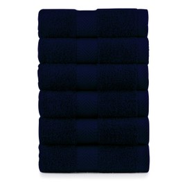 BY LORA Terry Cotton Hand Towels, Navy Blue, Set of 6