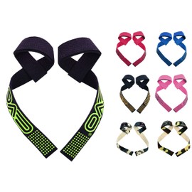 Islero Fitness Weight Lifting Straps Gym Deadlifts Non Slip Flex Gel Grips Padded Hand Bar Wrist Support Wraps Powerlifting Bodybuilding Pair (Camo/Grey)