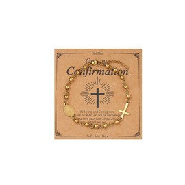 MILAKOO Rosary Bracelet Beads Communion Gift Cross Stainless Steel Bracelets Cross Bead Bracelet for Birthdays Confirmations Communions Christening Party, Stainless Steel, No gemstone