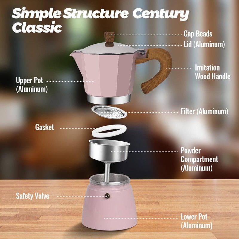 Vaolvpant 3 Cup Aluminum Moka Pot Classic Stovetop Espresso Coffee