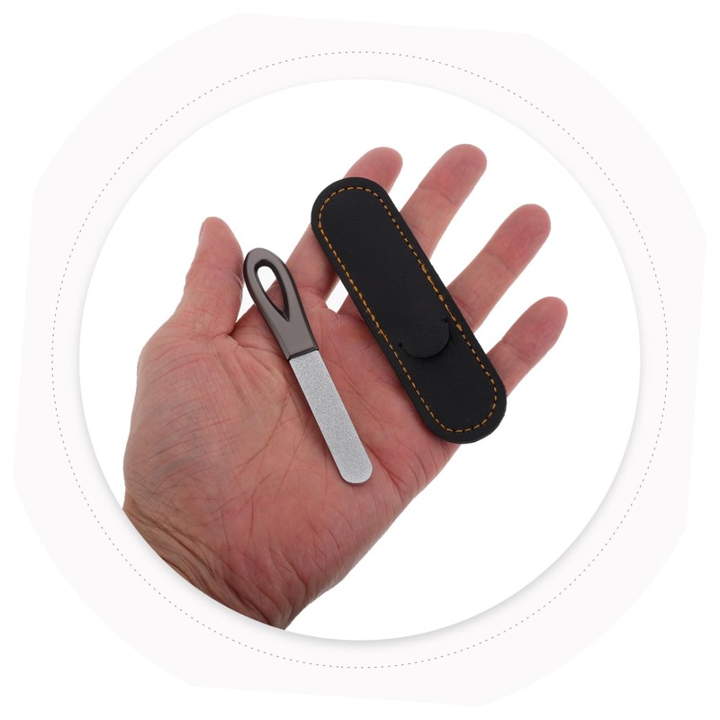 Healvian 1set Double Sided Nail File Pu Case Zinc Aluminium