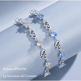 Pulsera de plata para mujer, pulsera de corazón de plata, Ajustable Brazalete cristal amistad Joyería de regalos cumpleaños del Día de la Madre para mujeres (Amar Corazón Azul)