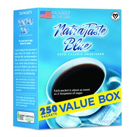 NatraTaste Blue Zero Calorie Sweetener, Bulk Sugar Substitute for Coffee, Iced Tea, Lemonade, Hot & Cold Drinks, Baking, Cooking, Low Carb, Vegan, Sugar Alternative, 250 Packets Value Box (8 pack)