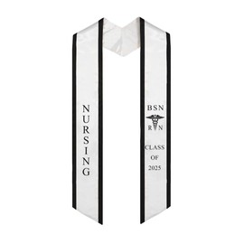 Ovaltag BSN RN Nursing Graduation Stole Class of 2025 With Medical Logo, Gift for Nurse Student (White with Black Trim, Class of 2025)