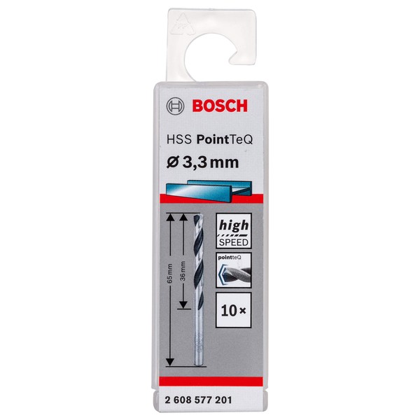Bosch Professional 10-Piece PointTeQ HSS Twist Drill Bit (for Metal, 3.3 x 36 x 65 mm, Drill Driver Accessories)