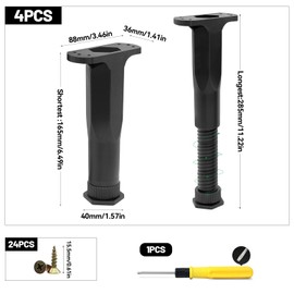 Piuluvor® Set of 4 Bed Frame Support Feet, Furniture Feet, Adjustable 16-28 cm Bed Support Centre Beam with Screws and Screwdriver, Tables, Bed, Sofa, Cabinet Furniture