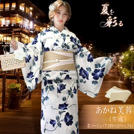 Aletta domani Women's Yukata 2-Piece Set, Yukata Belt Set, Half Width Belt, Reversible, 100% Cotton, Classic Pattern, Fireworks Festival, Starry Clematis Navy Blue