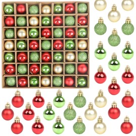 VEYLIN Mini Christmas Baubles, 49pcs 3cm Christmas Tree Baubles Glitter Christmas Baubles for Christmas Tree Decoration (Red Green and White)