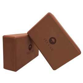 TEEYAR Yoga Block (Yoga Block) Set of 2 for Assisting Difficult Poses! Real High-Density 220gx2 (9.06x5.91x2.83") and 185cm Yoga Strap (Yoga Belt) (Yoga block strap set) (Coffee, 9.06x5.91x2.83")