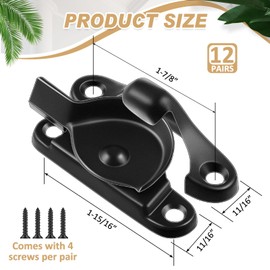 Hicarer 12 Pack Zinc Window Sash Lock Casement Window Lock 1-15/16 and 1-7/8 in. Hole Centers, Window Locks Security Replacement for Single/Double Hung Wood Windows (Matte Black)