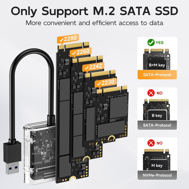MAIWO M.2 SATA SSD Enclosure for B+M Key, USB3.0 to