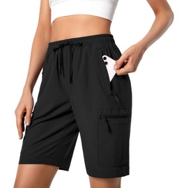 Women's Lightweight Hiking Cargo Shorts Quick Dry Athletic Shorts for Camping Travel Golf with Zipper Pockets Water Resistant