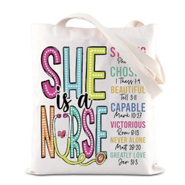 Nurse Gift She Is Nurse Tote Bag Bible Versus Gift Nurse Day Gift Baptism Gift Christian Nurse Gift Graduation Gift (She Is Nurse TC)