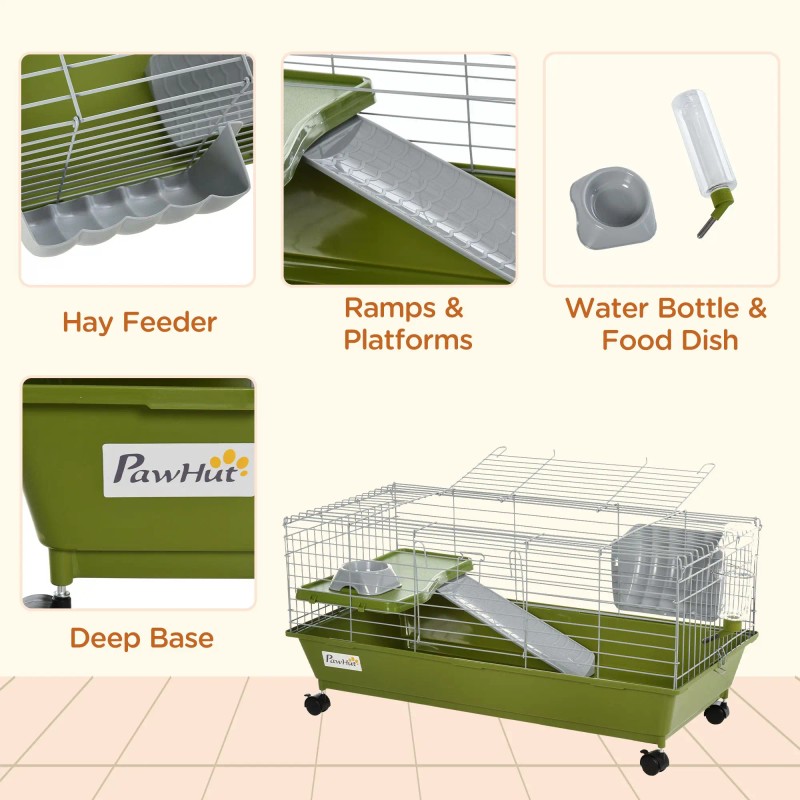 35\" Rolling Bunny Cage for Small Animals Guinea Pig Cage