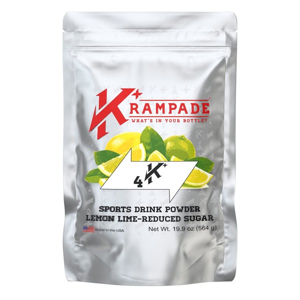 Krampade Original 4K Reduced Sugar - 4000 mg Potassium Instant Cramp Relief Electrolyte Drink Powder | Stop Cramps + Hydration | 19-Serving Resealable Pouch (Lemon Lime)