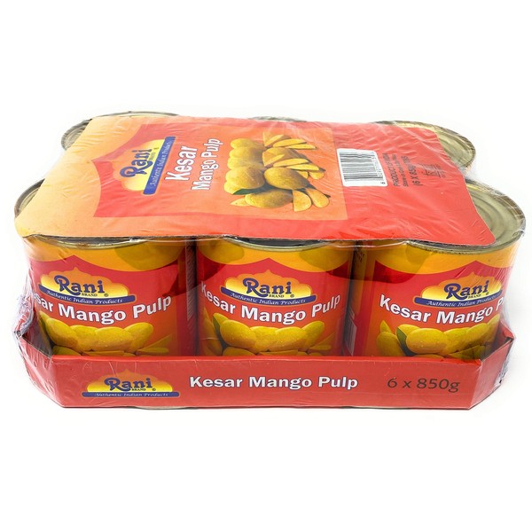 Rani Mango Pulp Puree (Makes Mango Lassi Shakes) Kesar Sweetened (6 pack) 30oz (1.875lbs) 850g ~ All Natural | NON-GMO | Vegan | No colors | Gluten Free Ingredients | Indian Origin