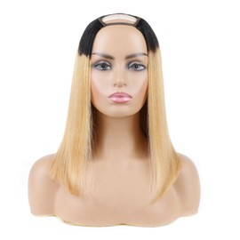 Huairisi U Part Bob Wigs Ombre Blonde Hair for Women 12 inch, 1b to Honey Blonde Human Hair Bob Wigs None Lace No Bangs, 8a U Part Bob Wig Leave Out with Colour 1b27