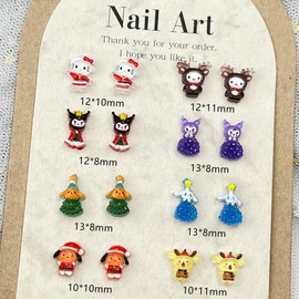 [Overseas] Kuromi Nail Parts New Christmas Sanrio Cartoon Nail Art Ornament Cute 3D Santa Claus Free Size/Random Mix 4ea