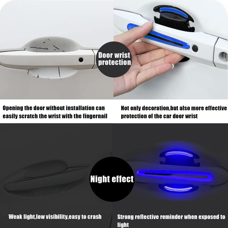GTZTYZ 8Pcs Car Door Handle Protector Reflective Sticker,3D Carbon Fiber