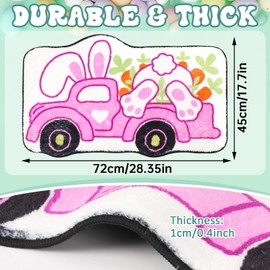 FEBSNOW Easter Bath Mat, Non Slip Easter Bunny Pink Truck Bathroom Rugs, Farmhouse Easter Rugs for Bathroom Decorations for The Home, Holiday Cute Easter Decor（28.35 x 17.7 inch）