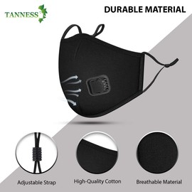Tanness Black Face Mask Cover with 2x PM2.5 Air Filters Cotton Sheet Washable Reusable Face Filtered Mouth Cover with Carbon Activated Filters