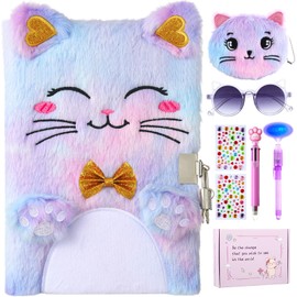 Sicbanna Cat Diary with Lock and Key, Gift for 6 7 8 Year Old Girls, Secret Journal with Coin Purse & Stickers, Lined Stationery Set, Birthday Gift for Kids (Tie Dye)