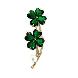 GFM® BRCH-Clover-CRYS Four Leaf Clover Crystal Small Enamel Brooch, Metal, Crystal