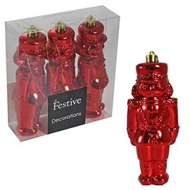 Widdle Gifts Christmas Decoration 3 Pack 12cm Shiny Nutcracker Style Figurines (Red 4174)