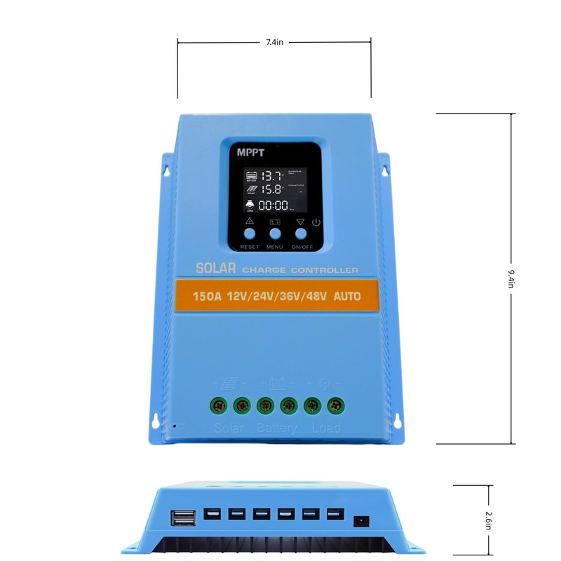150A MPPT Solar Charge Controller, 12V 24V 36V 48V, LCD