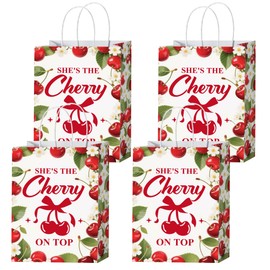 20PCS She's The Cherry On Top Goodie Bags Cherry Theme Bachelorette Party Decorations Cherry Themed Candy Treat Bags with Handles Bridal Shower Bachelorette Birthday Party Decoration Supplies