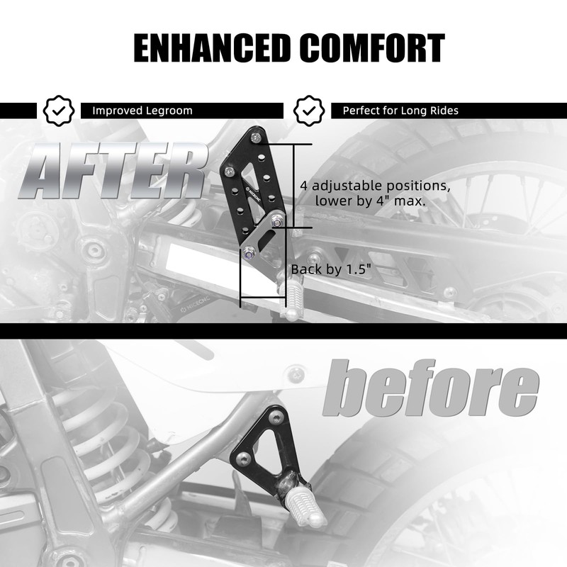 NICECNC Black Passenger Foot Peg Relocation Brackets Aluminum Compatible with