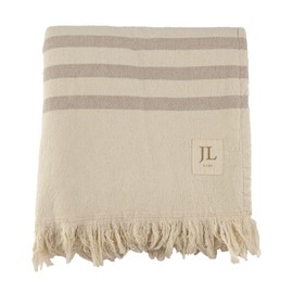 Jean & Len 100% Organic Cotton Beach Towel with Fringes, Oeko-Tex & GOTS Certified, Soft Cotton Fabric on the Front and Absorbent Terry Cloth on the Back, Beach Towel, 90 x 165 cm