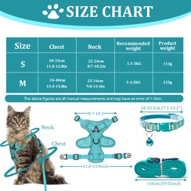 FINEASY Cat Harness with Lead, Escape Proof and Cat Collar, Adjustable Cat Lead with Harness, Harness Set, Cat Harness, Soft Harness for Cats, Kittens, Dogs, Chest Harness (Green, S)