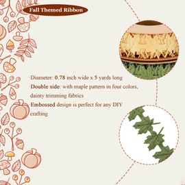 4 Rolls Fall Ribbons, Autumn Harvest Green Yellow Orange Gold Maple Leaf Shaped Trimming Fabrics for Thanksgiving Decor Gift Wrapping DIY Crafts Making Supplies, 5 Yards Per Roll, Total 60 Fts