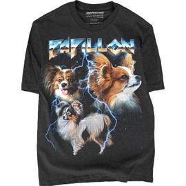 Heavy Metal Papillon Tshirt for Men & Women 80s 90s Glam Rock Style with Epic Stars and Lightning (US, Alpha, Medium, Regular, Regular, Papillon)
