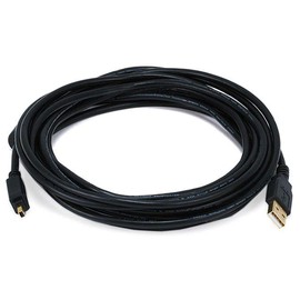 Monoprice 15-Feet USB 2.0 A Male to Mini-B 4pin Male 28/24AWG Cable with Ferrite Core (Gold Plated) (105455)