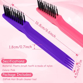 Yaomiao 2-in-1 Hair Brush Cleaner Tool - Remover Rake for Hair Dust and Dirt, Mini Wet Comb for Home and Salon Use (Pink, Purple)