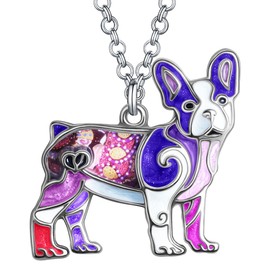 DUOWEI Enamel French Bulldog Dog Necklace Rhinestones Pendant Cute Design for Women Girls (Ebony)
