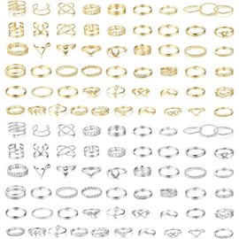 FLORIDECO 112Pcs Simple Knuckle Midi Ring Sets Vintage Bohemian Hollow SilverFinger Stackable Rings for Women Rings Jewelry Gifts Daily