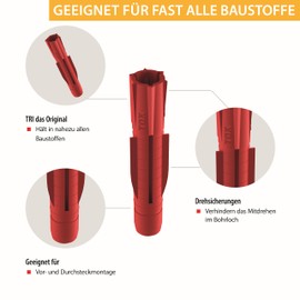 TOX TRI 8/51 All-Purpose Dowels in Big Pack, Dowels for Almost All Building Materials, Long-Lasting Supply, 400 Pieces in Versatile and Shatterproof Round Tin, 2500 ml, 010260002, Red, 8 x 51 mm