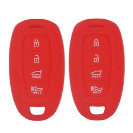 WEIBISS 2 Pack 4 Buttons Rubber Soft Silicone Smart Key Fob Cover Case Shell Holder Bag Keyless Protector Fit for 2020 2021 2022 2023 Hyundai Kona Azera Grandeur IG, Red