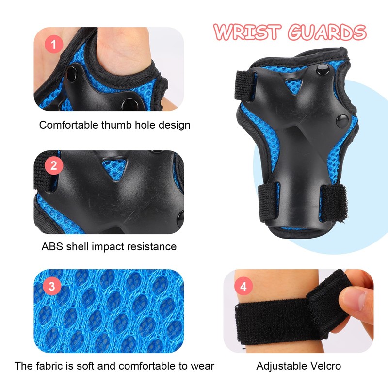 BURSUN Children's Knee Pads, Adjustable Knee Pads, Elbow Pads, Wrist