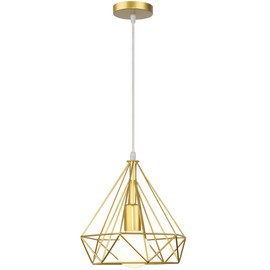 iDEGU Retro Pendant Light 25 cm Industrial Pendant Lamp Vintage Ceiling Light Diamond Shape Lampshade Cage Design Vintage Lamp for Living Room Bedroom Kitchen (1 Piece, Gold)