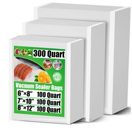 Vacuum Sealer Bags Food Saver 300 PCS- 3 Sizes (6"x8", 7"x10", 8"x12") BPA-Free， Quart Freezer Bags for Food Storage, Cooking & Sous Vide | Reusable & Leak-Proof​ ﻿