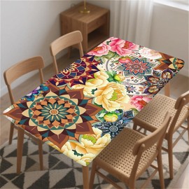 artslion Rectangle Waterproof Tablecloths Elastic Edge for Secure Fit-30 x 48 inch Wipeable Table Cover Non-PVC Fabric Various flowers Designs Indoor Outdoor Use
