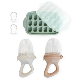 Hippypotamus Baby Food Feeder & Freezer Tray - Silicone Fruit Feeder - Pacifier Teething Toys - 2 Extra Pouches - Set of 2