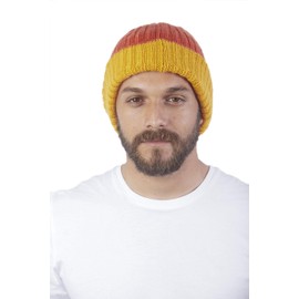 RAYMIS Reversible Alpaca Wool Hat | Alpaca Men Beanie | Warm & Soft Peruvian Hat | Unisex Alpaca Beanie | Alpaca Hat | Alpaca Clothing & Peruvian Products | Wool Beanies for Men Orange/Yellow