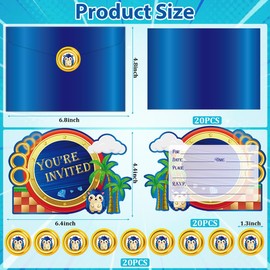 GZDUCK 20Pcs Hedgehog Birthday Invitations- Blue Hedgehog Invitations for Boys, Funny Greeting Cards, Cute Animal Birthday Party Invitations With Sticker Labels 20 Envelope Gifts for Boys Girls